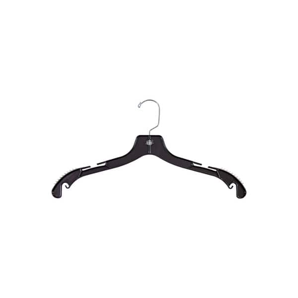 Black Plastic Top Hanger W/ Non-Slip Rubber Shoulder Strips
