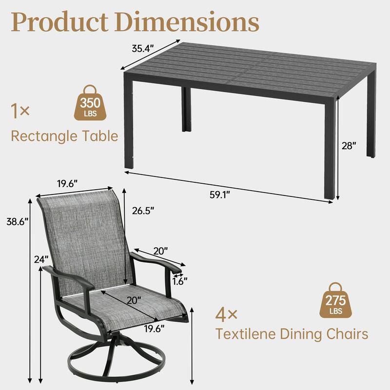 5/7-Piece Outdoor Dining Set with 4/6 Swivel Patio Chairs and Rectangular Table, Patio Dining Table Set for 4/6