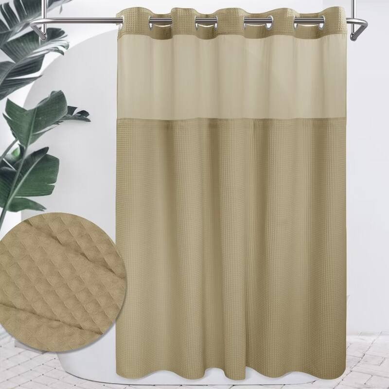 Cotton Blend Honeycomb Waffle Weave Shower Curtain with Snap-in Liner