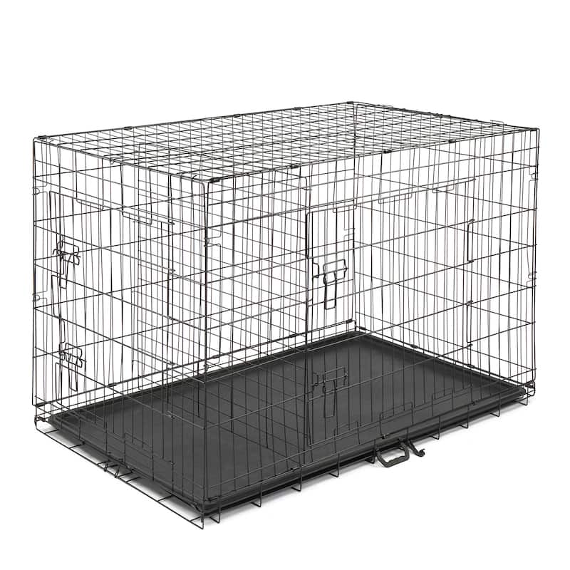 Black Wire Metal Pet Kennel Cat Dog Folding Steel Crate with Rounded Edges and Carrying Handle