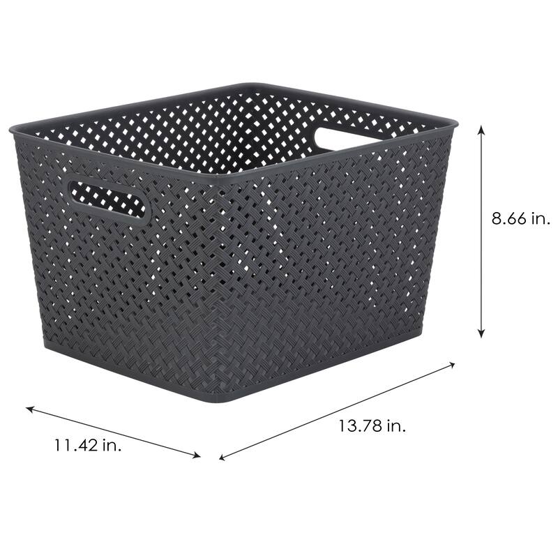 Simplify Large Resin Wicker Storage Bin in Grey - 13.75"x11.50"x8.75"