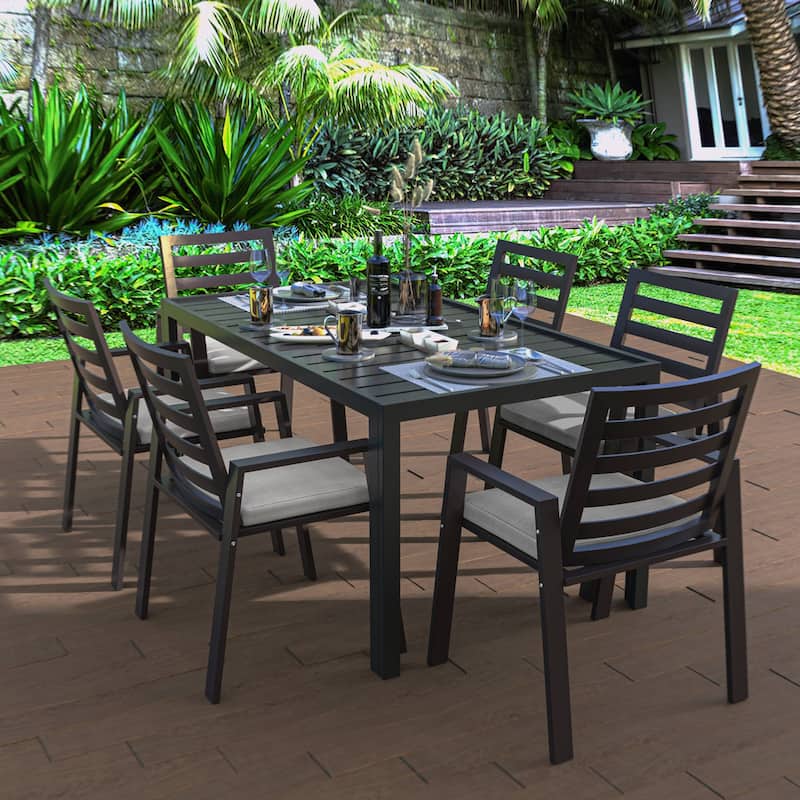 LeisureMod Chelsea Patio Dining Armchair in Aluminum with Cushions Set of 4 - 34.84