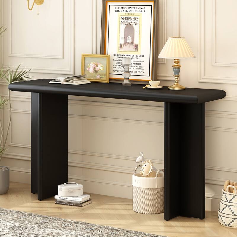 Modern Long Entryway Table Console Tables with L-Shaped Legs, Minimalist Hallway Tables Accent Table for Living Room - Black