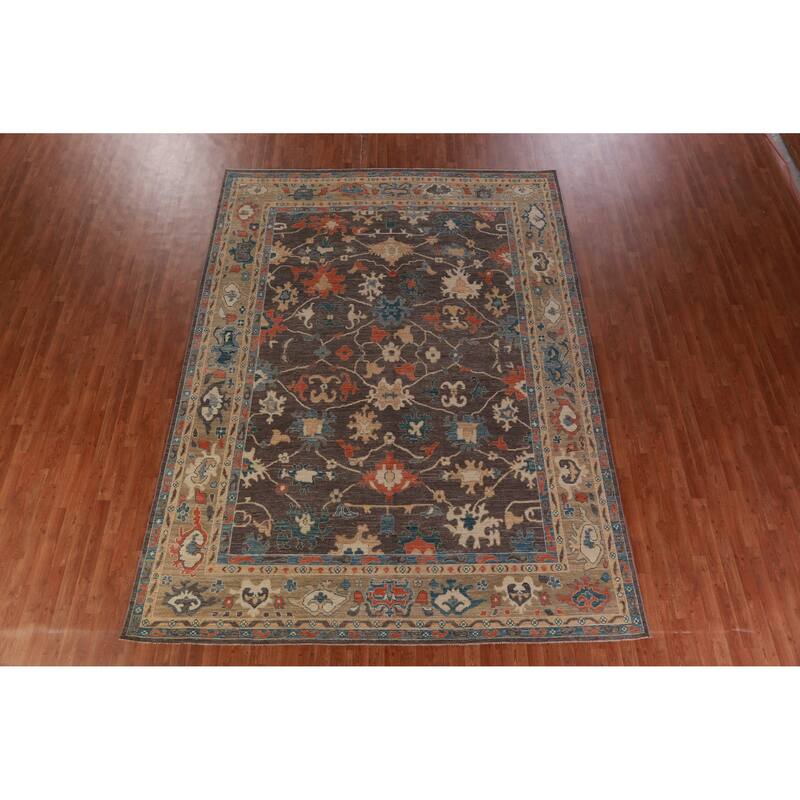 Hand Knotted Oriental 100% Wool Carpet Transitional All-Over Greys & Charcoal Oushak Area Rug - 12' 3'' X 9' 0''