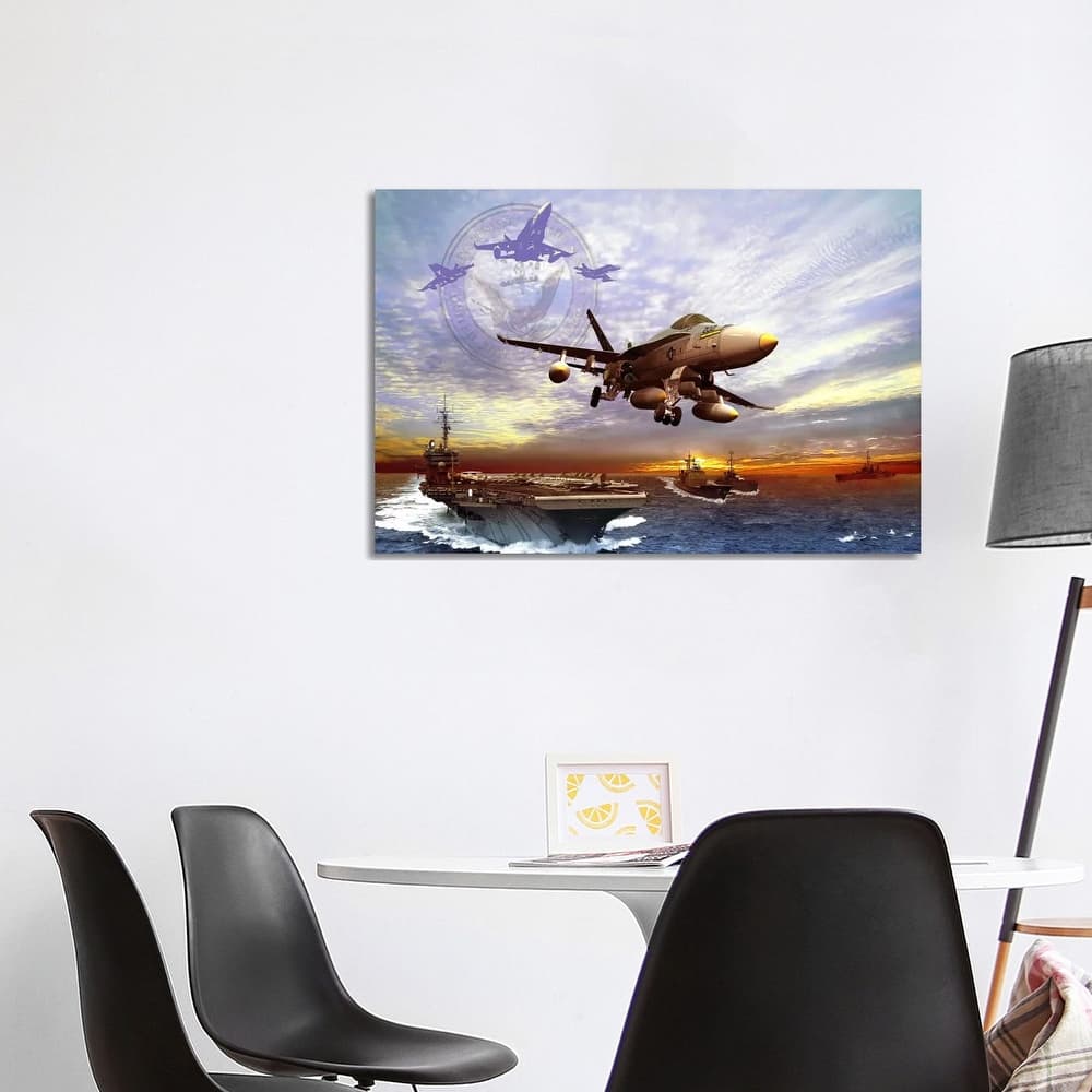 iCanvas "F/A-18 Hornet Taking Off From A US Navy Aircraft Carrier" by Kurt Miller Canvas Print