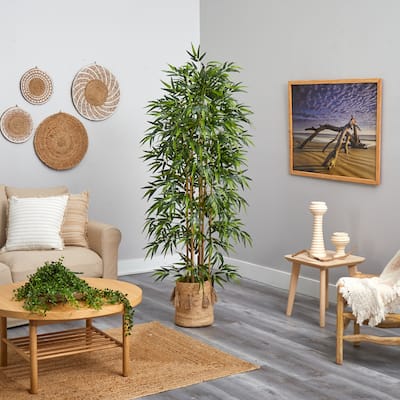 75-Inch Wicker Artificial Tree with Green Foliage and Natural Cotton Planter Perfect for Indoor Spaces - 75"
