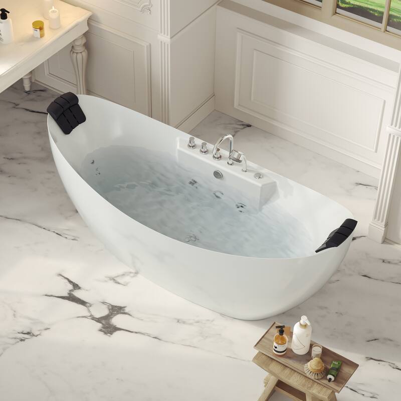 67 in. x 28.7 in. Center Drain Freestanding Whirlpool Bathtub Hydrotherapy Jetted Soaking Bath Tub - Tub filler in White