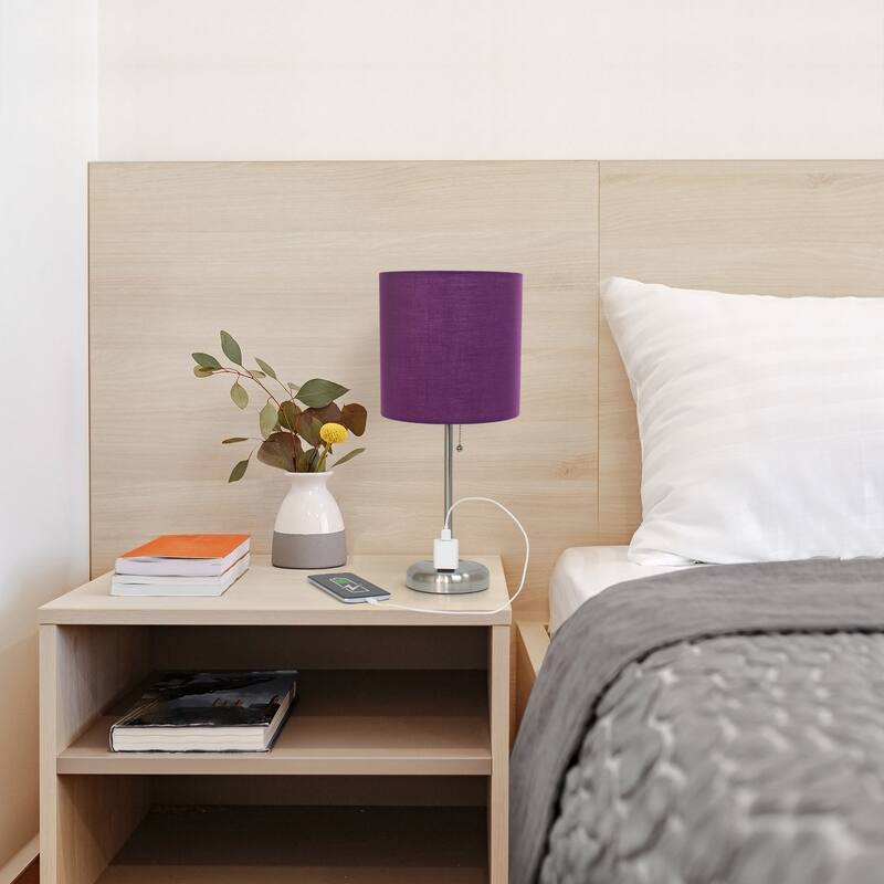 19.5" Power Outlet Metal Lamp in Steel w Aqua Shade