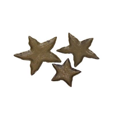 3pc Decorative Tray Set, Coastal Starfish Antique Bronze Ceramic
