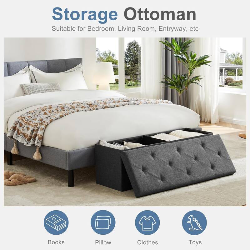 Folding Storage Ottoman Bench, Large End of Bed Storage Foot Rest Stools Ottoman Storage Chest with Padded Seat