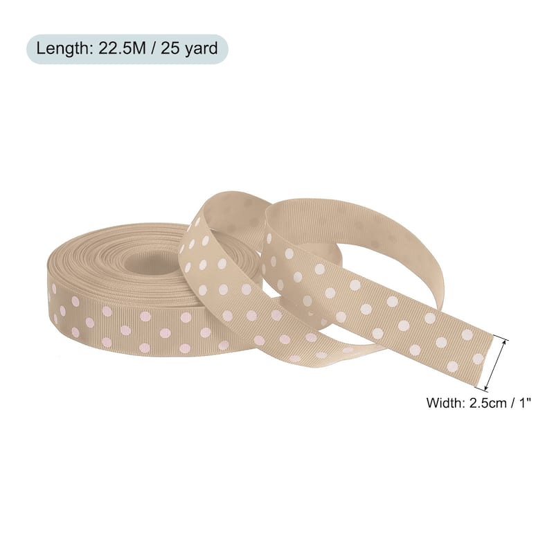 Grosgrain Ribbons with Dots Ribbon Bow Decoration - Light Brown - 25 Yards 1 Inch
