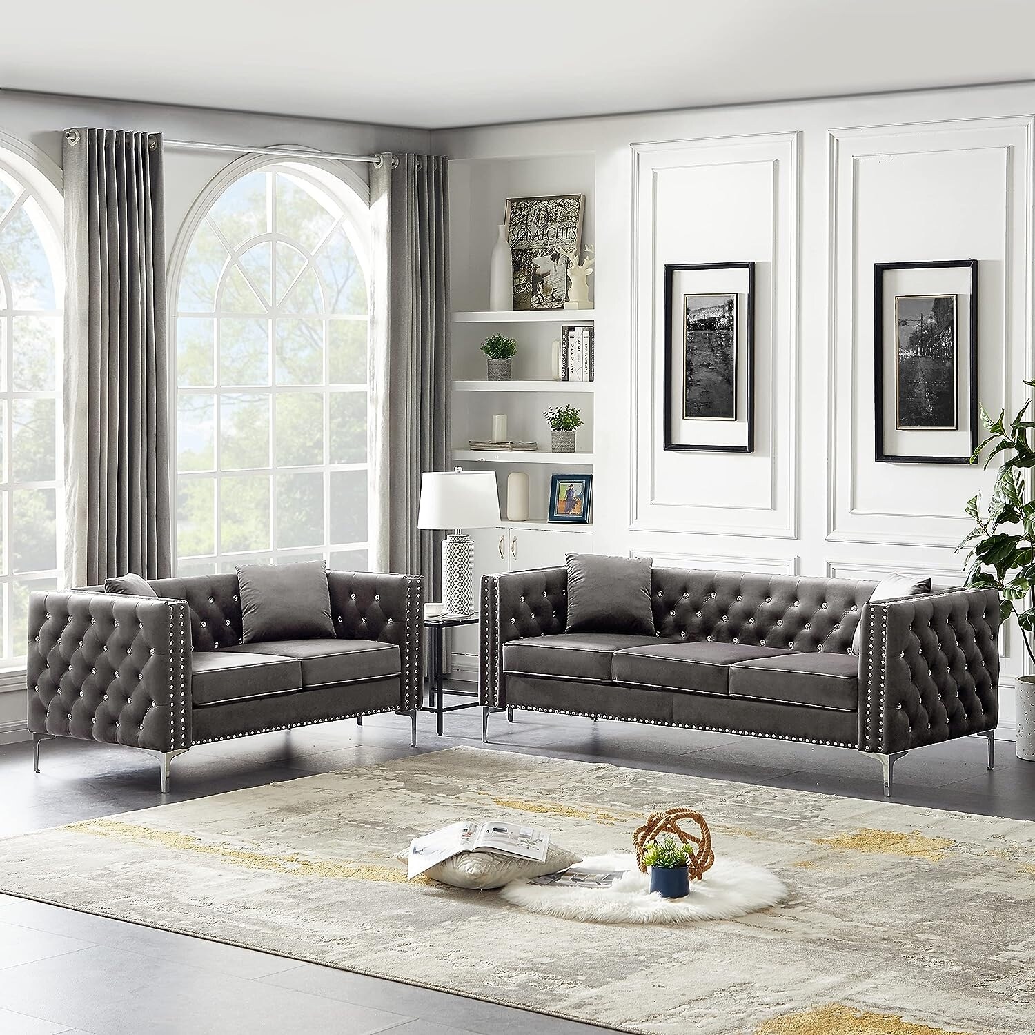 週末限定ンセール 2-Piece-Modern-Velvet-Living- 2人掛けソファ