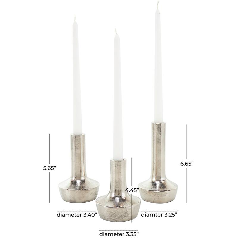 Silver Aluminum Metal Candle Holder with Rounded Bases (Set of 3)