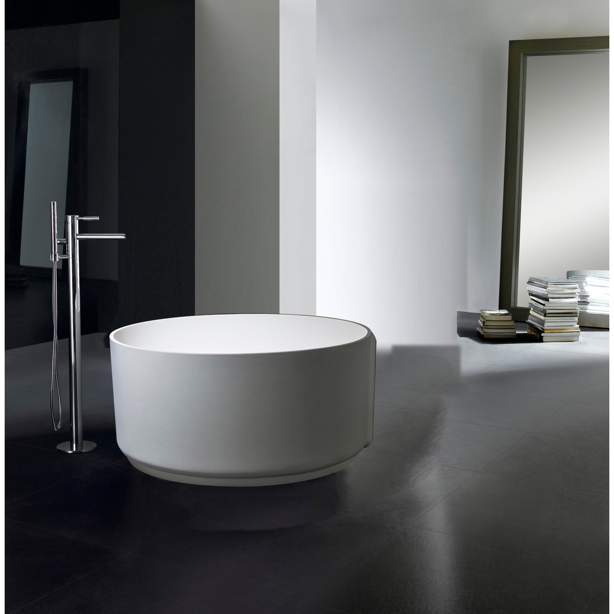 Kingston Brass Arcticstone 52-Inch Round Solid Surface Freestanding Tub with Drain in Matte White