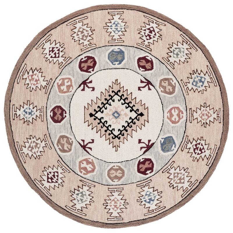 SAFAVIEH Handmade Metro Filoftia Wool Rug - 6' Round - Ivory/Rust