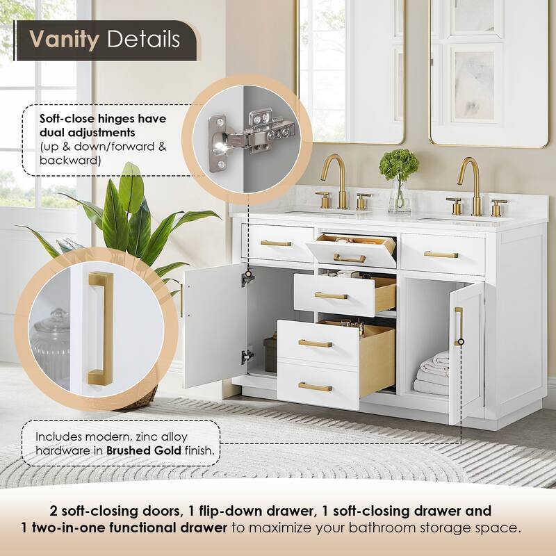 Altair Gavino Bath Vanity with Grain White Composite Stone Top and Mirror