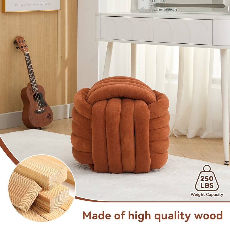 060Chenille Fabric Modern Knot Design Ottoman Makeup Stool Footstool, Comfortable and Stylish Seat for Living Room, Bedroom,