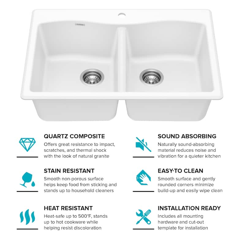 KRAUS Forteza Granite 33 inch 50/50 Undermount Drop-in Kitchen Sink