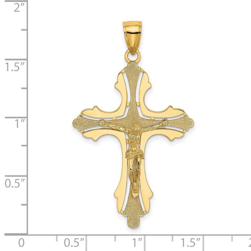 Curata 14k Yellow Gold Large Textured Outlined Crucifix Cross Pendant Necklace 28mm x 43mm
