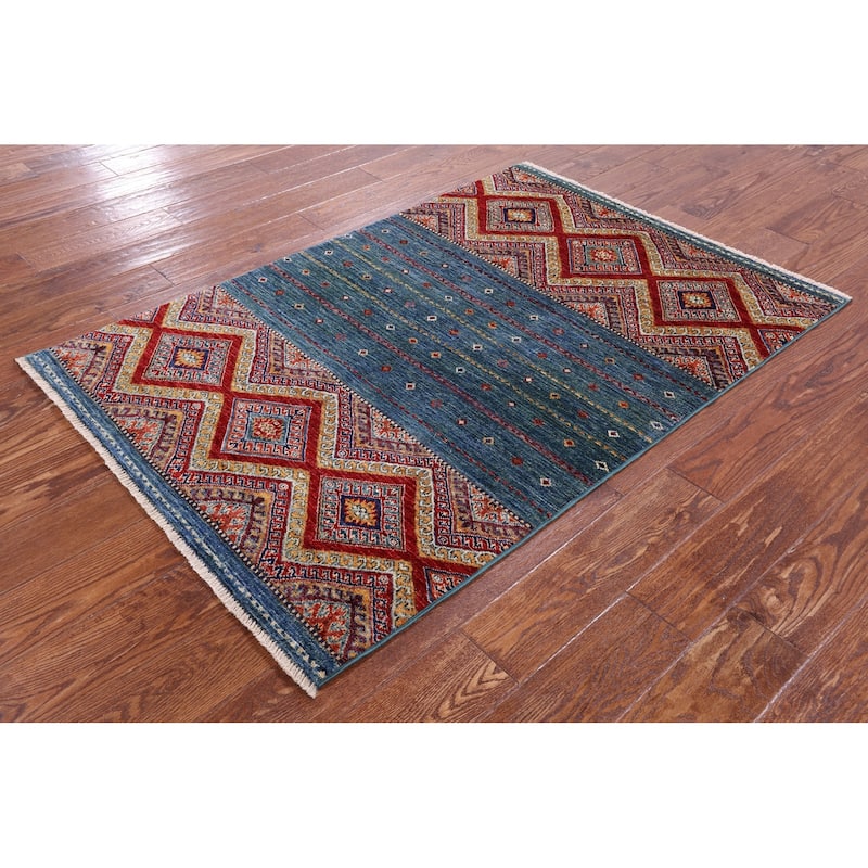 Golden Nile Green Khorjin Persian Gabbeh Hand Knotted Wool Rug - 3' 5" X 5' 0"