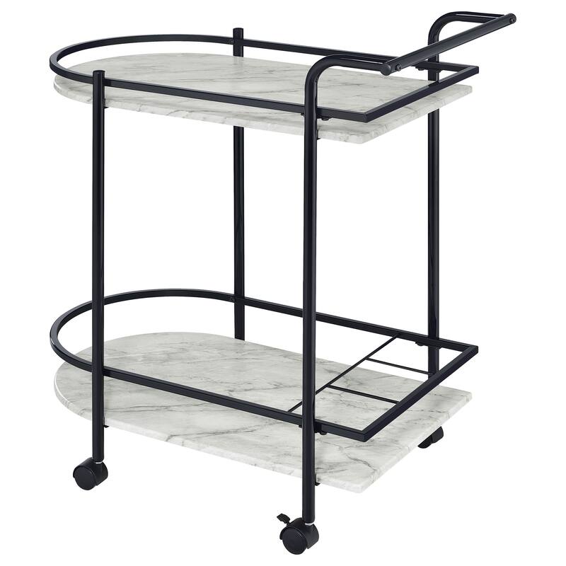 Desiree 2-tier Faux Marble Shelf Metal Bar Cart