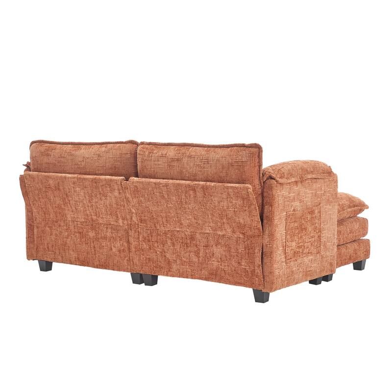 Chenille Sleeper Sofa Bed Deep Seat Loveseat Sectional Couch with Ottomans Chaise Lounge, Detachable Armrests and Side Pockets