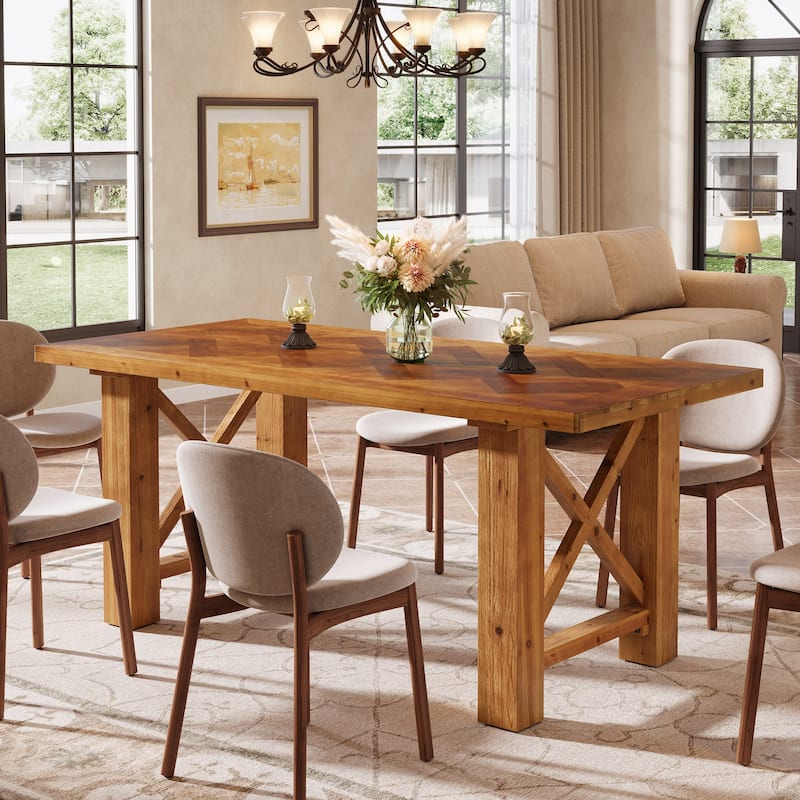 63-Inch Farmhouse Dining Table for 4-6, Solid Wood Kitchen Table - Brown