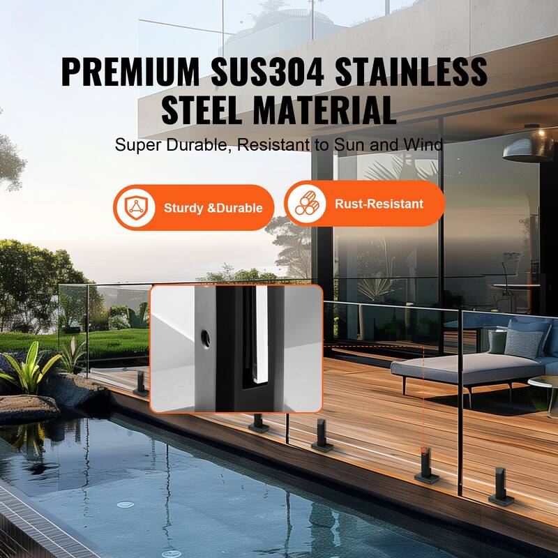 Glass Clamp, Square Glass Railing Bracket for 0.31 "-0.47 " Tempered Glass, 304 Stainless Steel Glass Mounting Clamp