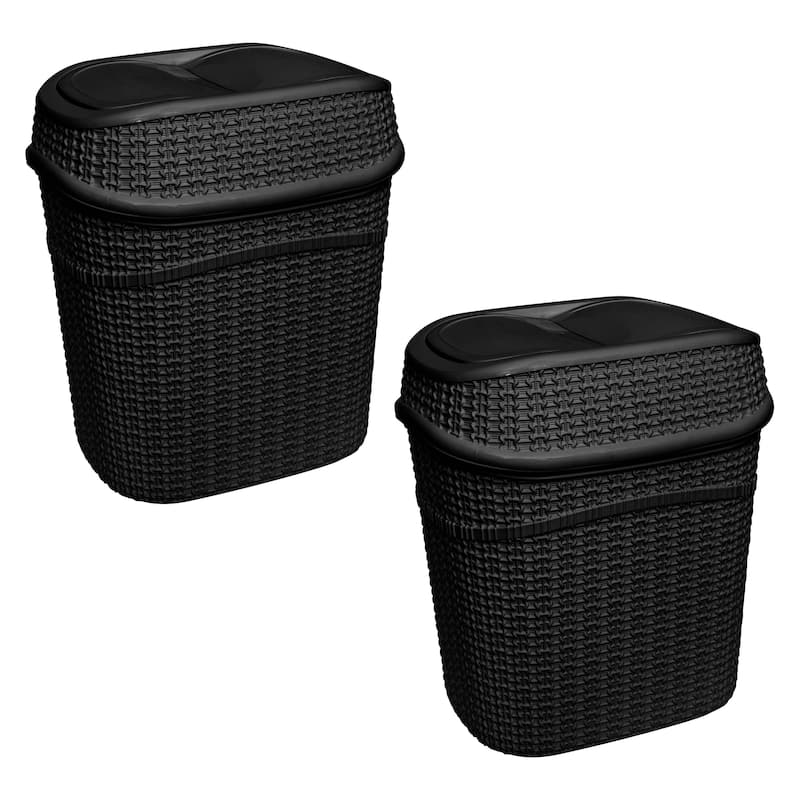 Bath Bliss 2 Pack 9.5 Liter Sailor Knot Swing Top Waste Bin - Matteblack - 11.22" x 8.27" x 12.6"