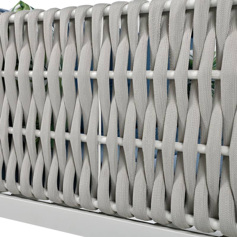 Outdoor Patio Rattan Canopy Daybed Sunbed with Curtain and Woven Rope Arm