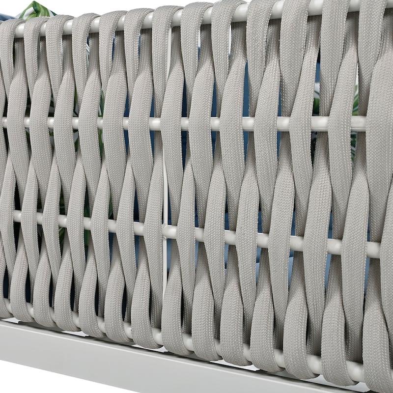 Outdoor Rattan Canopy Daybed Sunbed with Curtain & Woven Rope Arm
