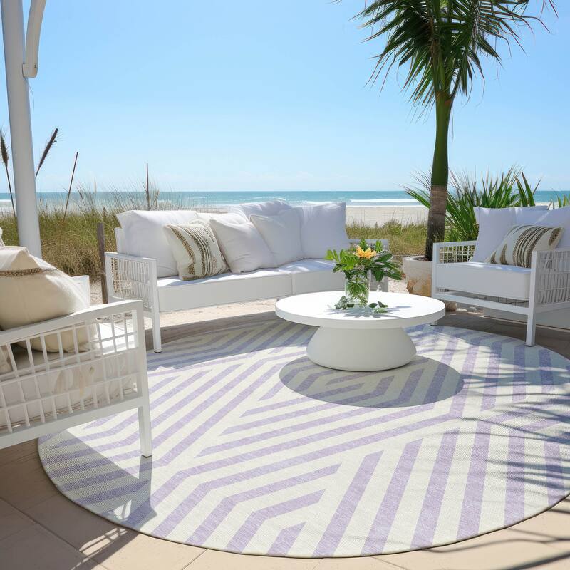 Machine Washable Indoor/ Outdoor Modern Diamonds Chantille Rug - 8' x 8' - Lavender