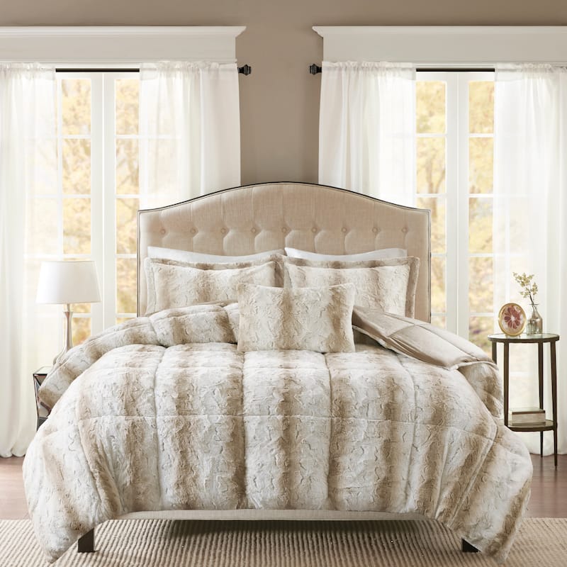 Madison Park Marselle Faux Fur Comforter Set - Sand - Full - Queen