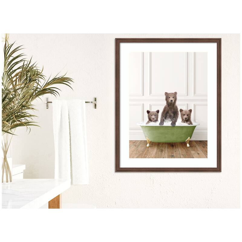 Kate and Laurel Three Bear Cubs in Transitional Bathtub by Amy Peterson Framed Wall Art Print