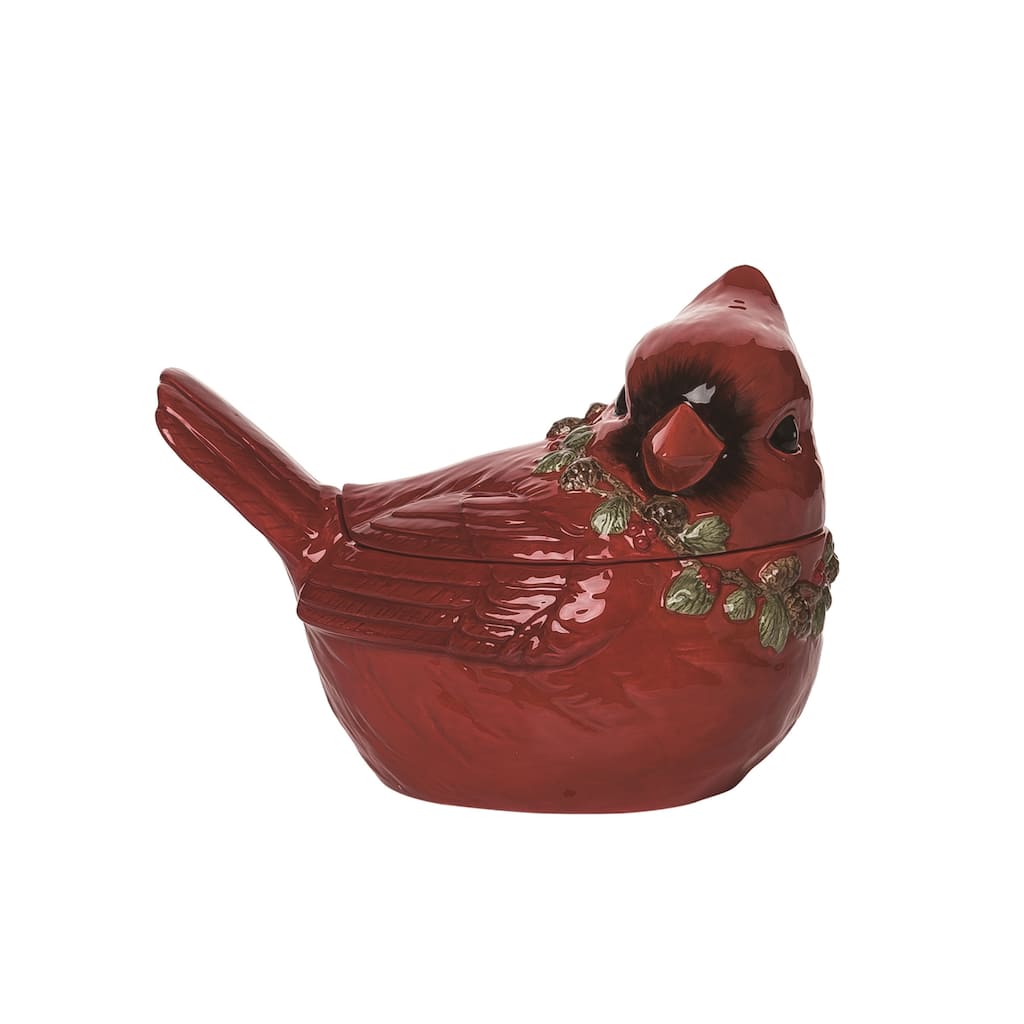 Transpac Dolomite 10.5 in. Red Christmas Cardinal Lid Cookie Jar