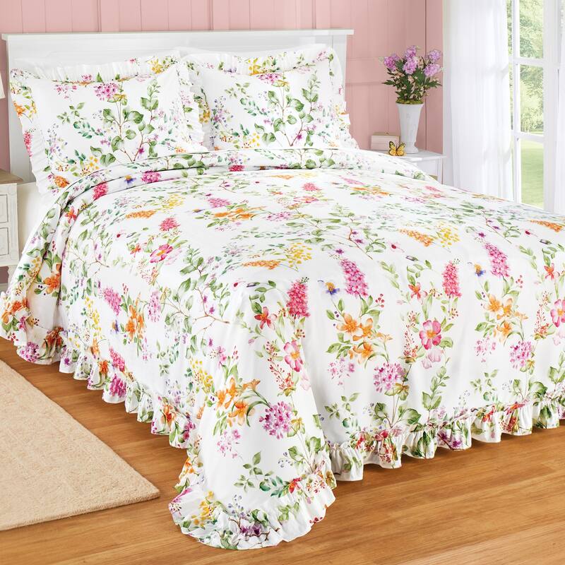 Lucy Colorful Floral Plisse Ruffled Edge Bedspread - Queen