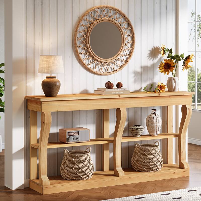 Solid Wood Entryway Console Table, 63'' 3-Tier Sofa Table Behind the Couch