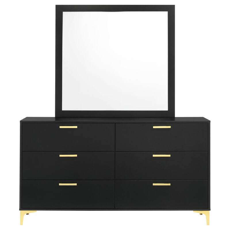 6-Drawer Black Dresser and Mirror Set with Smooth Glide Drawers, Modern Styling, and Spacious Bedroom Storage