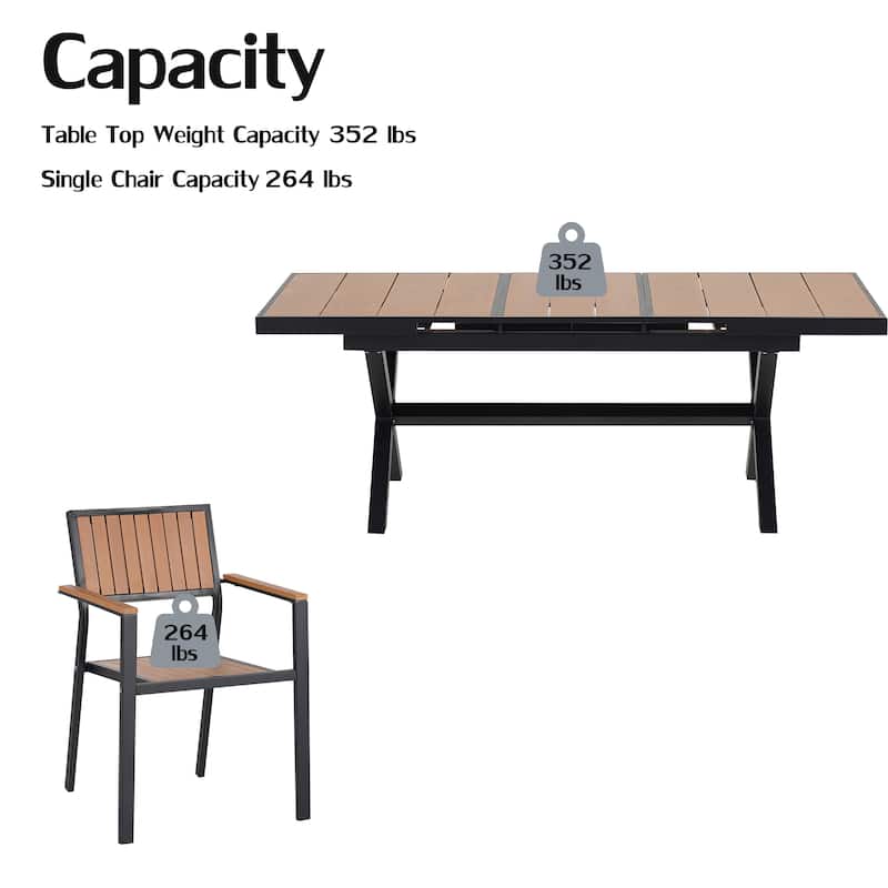 Flexible Outdoor Dining Set,6 Chairs and Extendable Table,62.9" to 82.6"