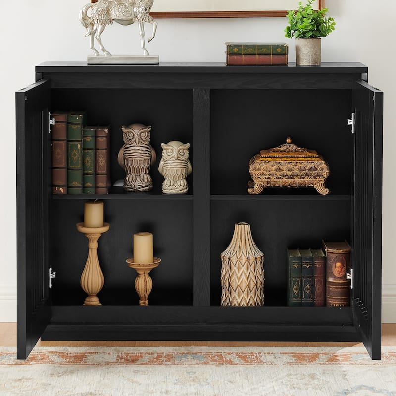 Roomfitters Sideboard Cabinet, Fluted Walnut Storage Console, Vintage Mid Century Buffet Cabinet