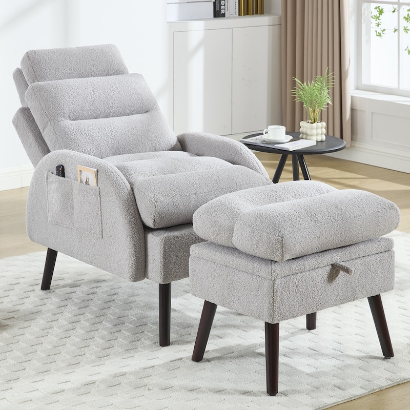HOMYKA Accent Lounge Chair with Adjustable Backrest Storage Ottoman