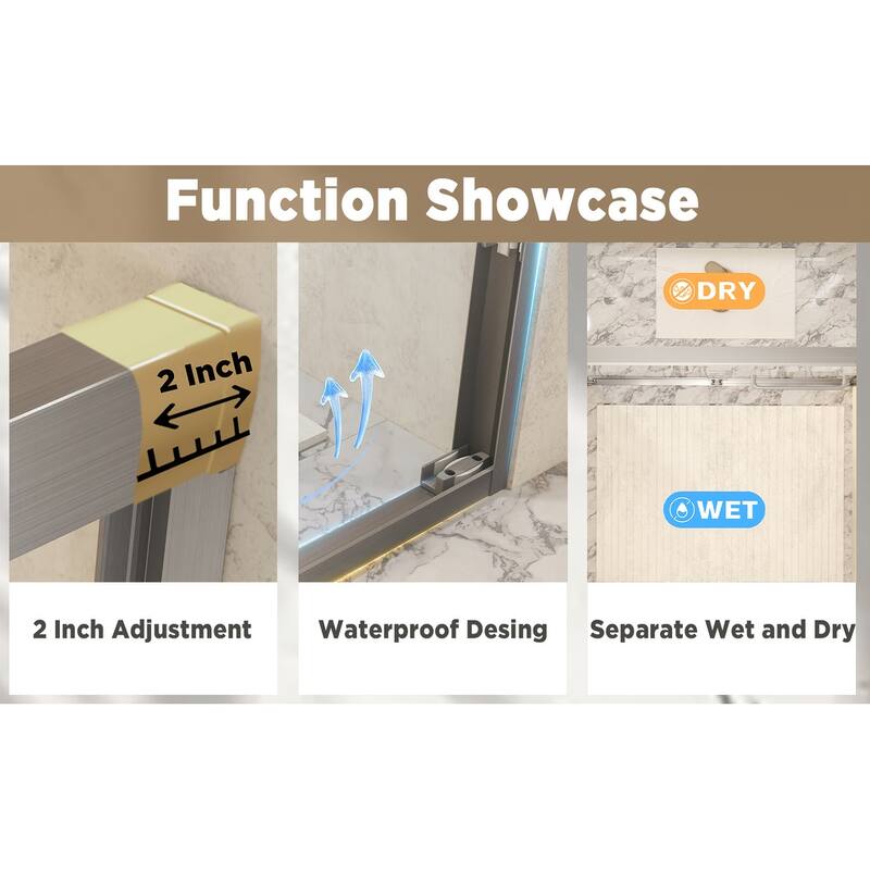 GDFStudio - Landon Modern Double-Sliding Tempered Glass Shower Door Set