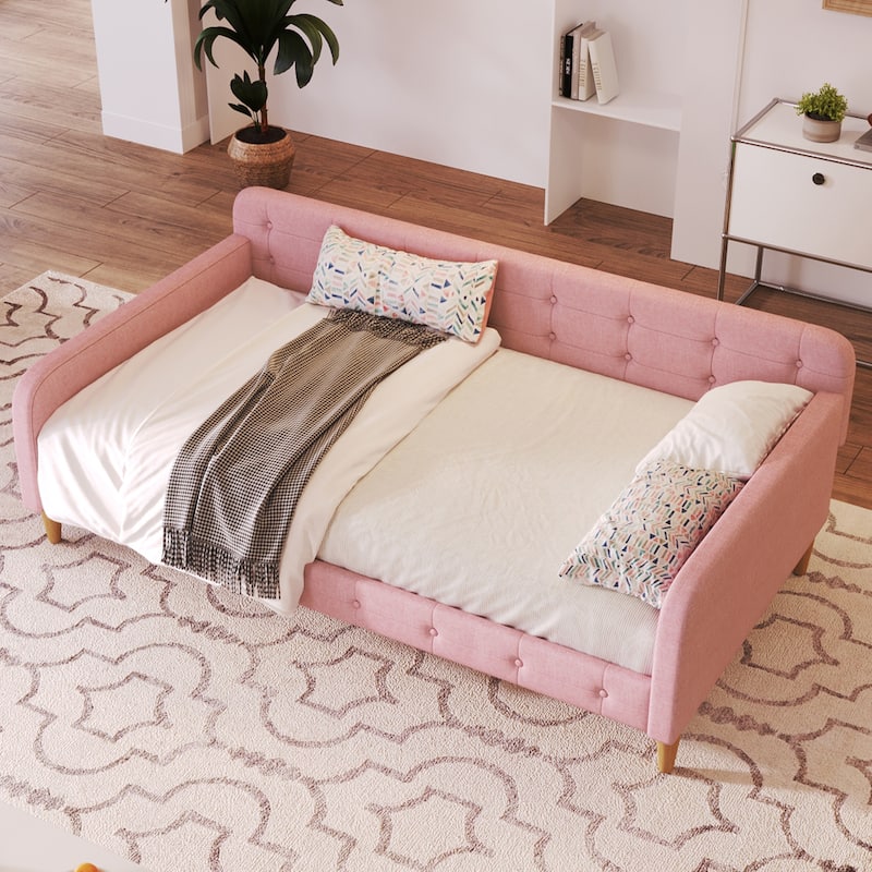 Roomfitters Twin Size Upholstered Daybed with Padded Frame and Four Support Legs for Modern Living