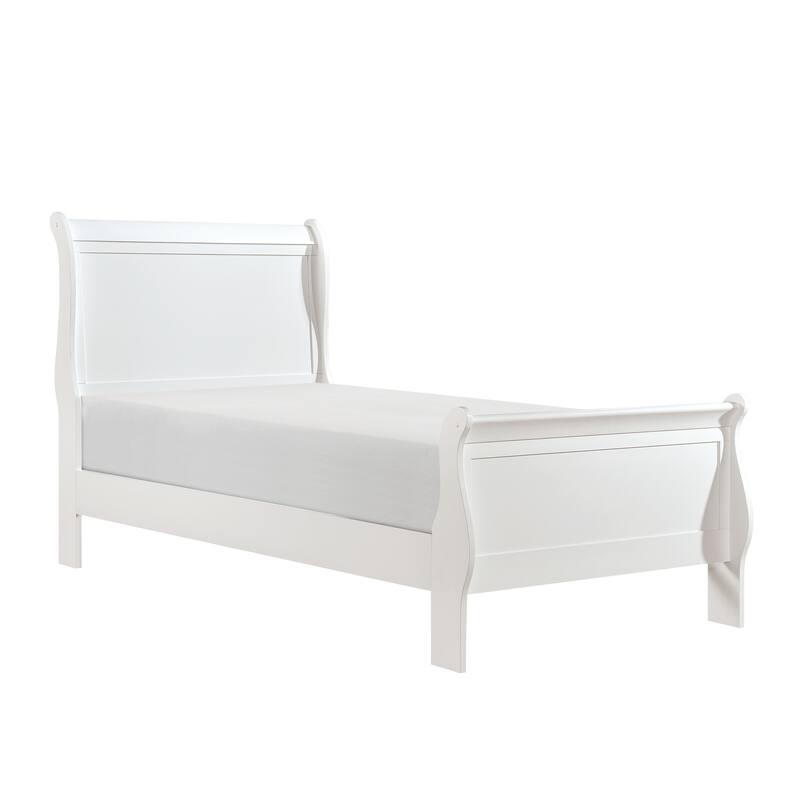 Classic Twin Size Sleigh Bed in White Finish with Louis Philippe Style