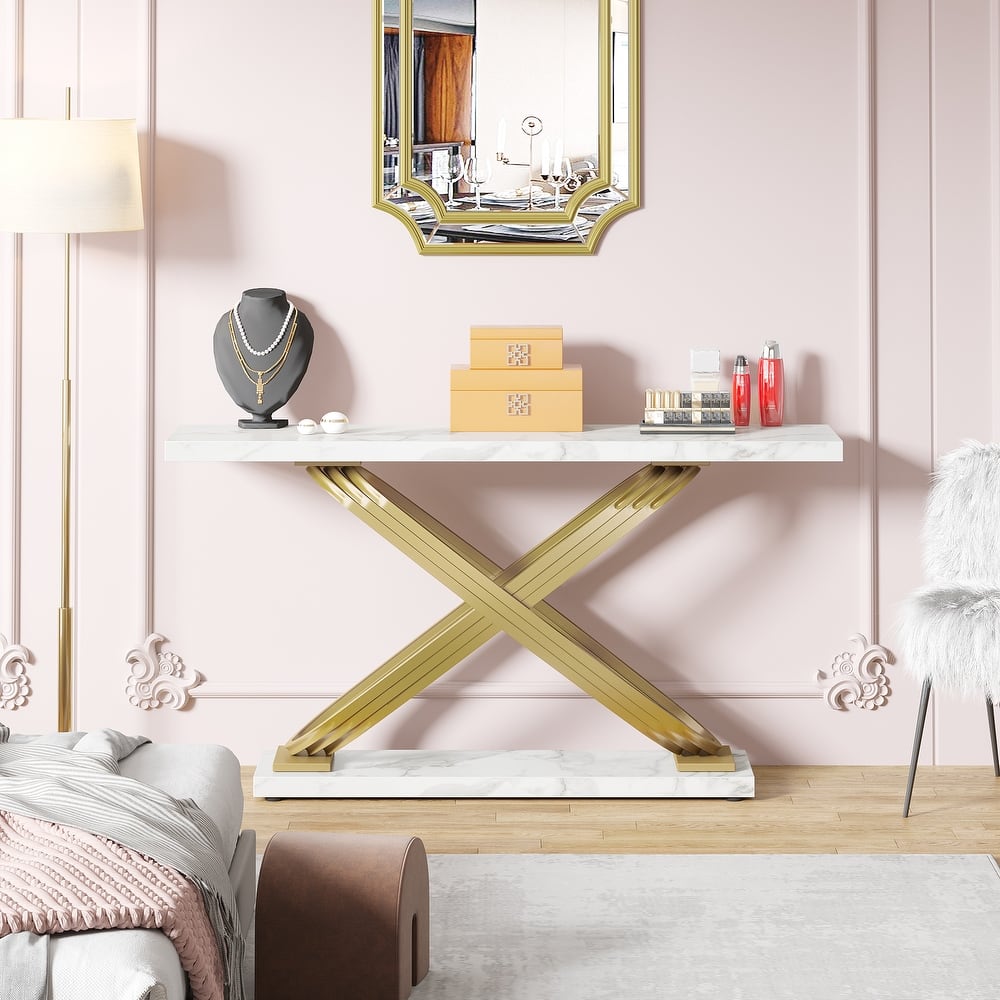 55’’ Modern Console Table for Living Room,Faux Marble Behind Sofa Couch, Long Sofa Table, Narrow Rectangular Entryway Table