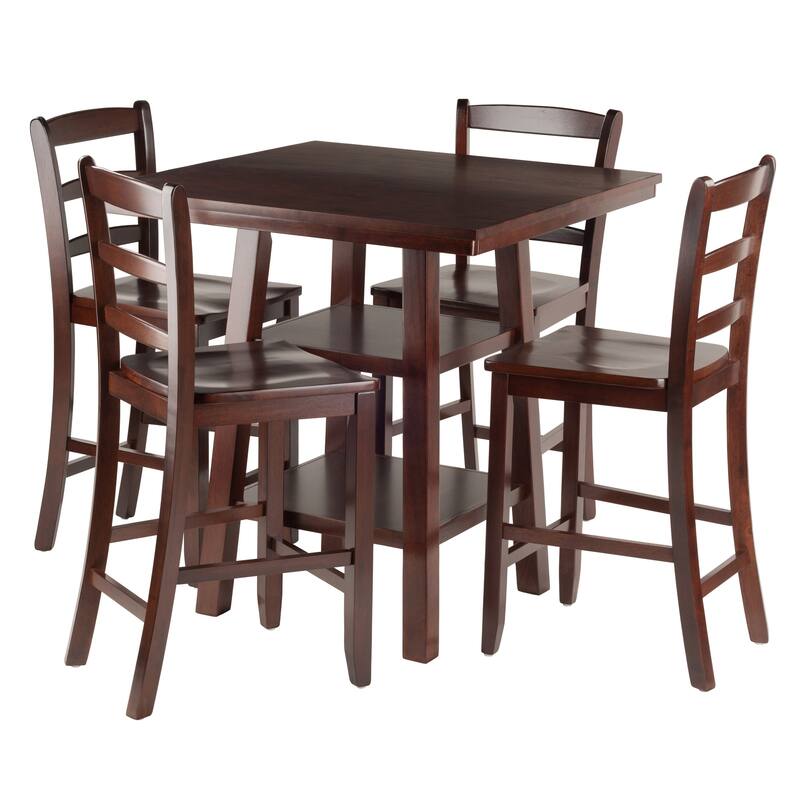 Compact 5 Piece High Table Set with Ladder Back Chairs for Kitchen or Dining - 33.86 x 33.86 x 36.06 inches