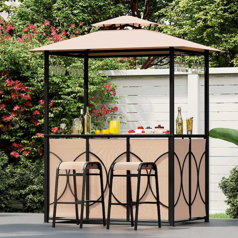Costway 6.5 x 4 x 8 FT Grill Gazebo Set with 2 Bar Stools, Tempered - See Details