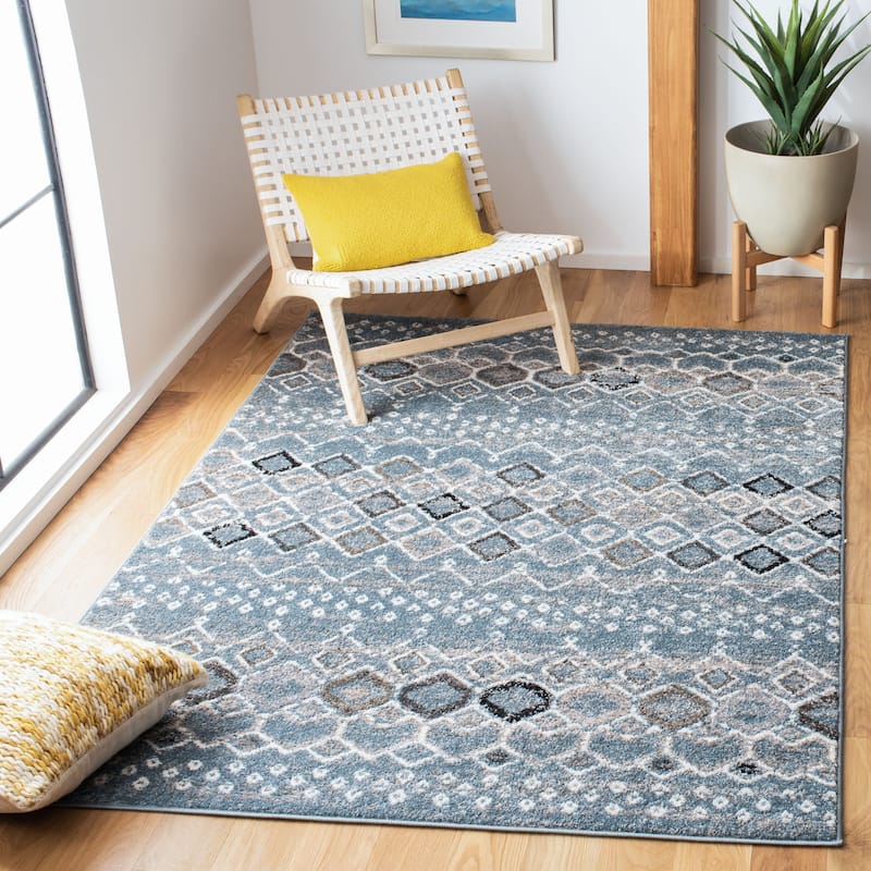 SAFAVIEH Amsterdam Bridget Moroccan Boho Rug - 6'7" Square - Blue/Ivory - Square