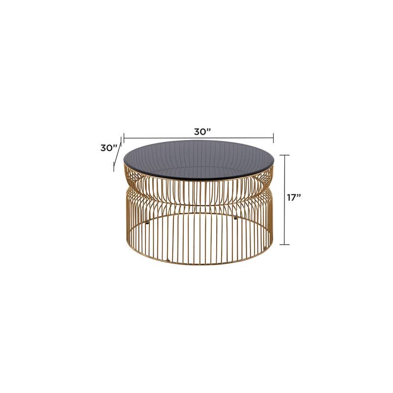 Modern Contemporary Metal Nested Base And Tinted Tempered Glass Top Material Coffee Table, Round Table