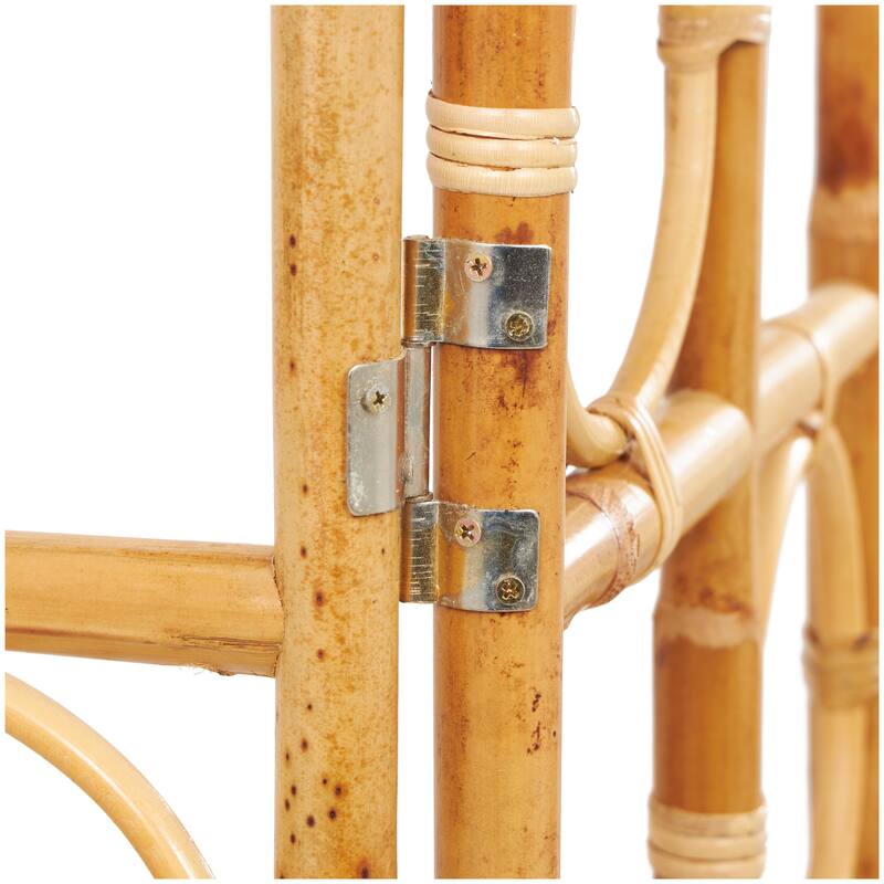 Brown Rattan Handmade Woven Geometric 3 Panel Geometric Partition Room Divider Screen with Open Frame Design